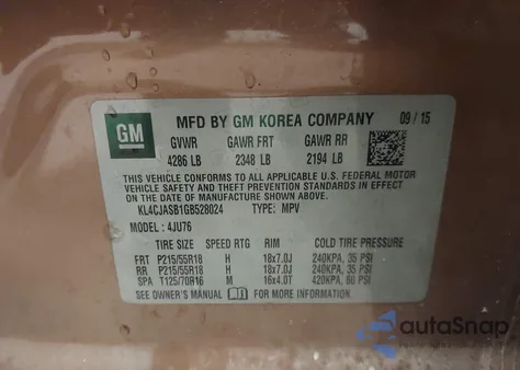 2016 Buick Encore from USA, damaged, VIN KL4CJASB1GB528024